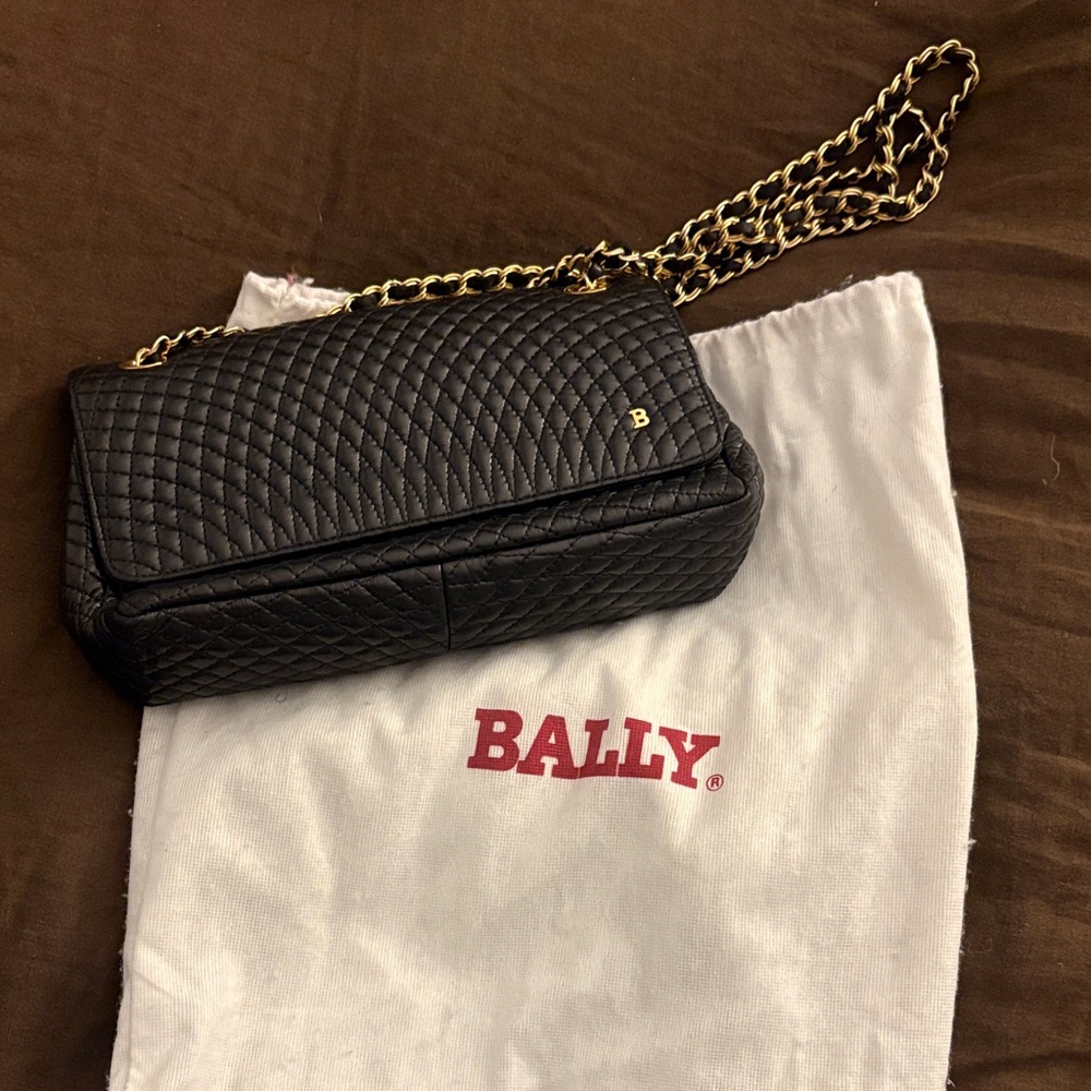 Bally Quilted Black Crossbody Bag with Gold Chain